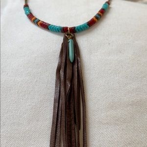 Leather and beaded turquoise necklace